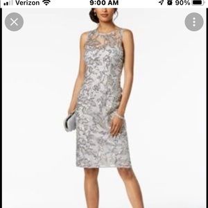 Adrianna Papell cocktail/mother of bride/groom Silver Sheath Dress
